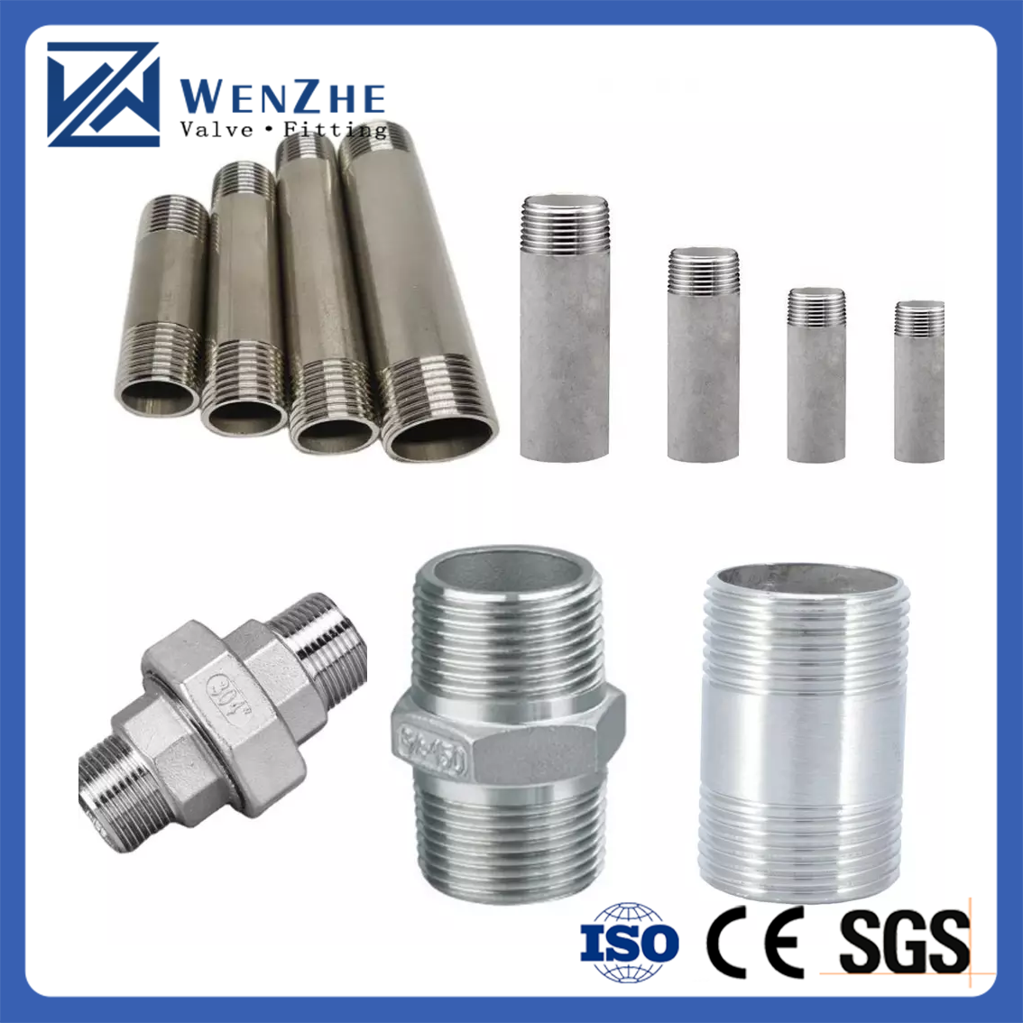 Male Connection Stainless Steel 201 304 NPT/BSPP/BSPT Threaded Pipe Fitting for Hydraulic Plumbing