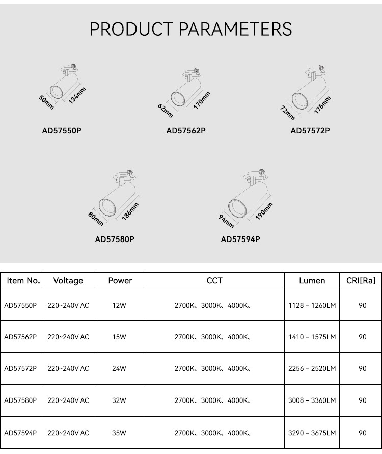 2700K/3000K/4000K LED Recessed Ceiling Spotlight 3290lm Black Track Spotlights