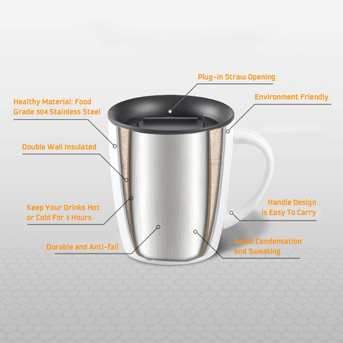 Matte Black Stainless Steel Coffee Mugs With Handles Custom Logo