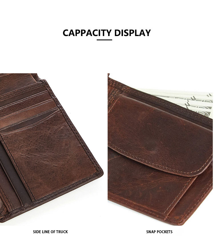 Top Grain Real Leather Vintage Designer Slim Laser Engraving RFID Men's Leather Wallet