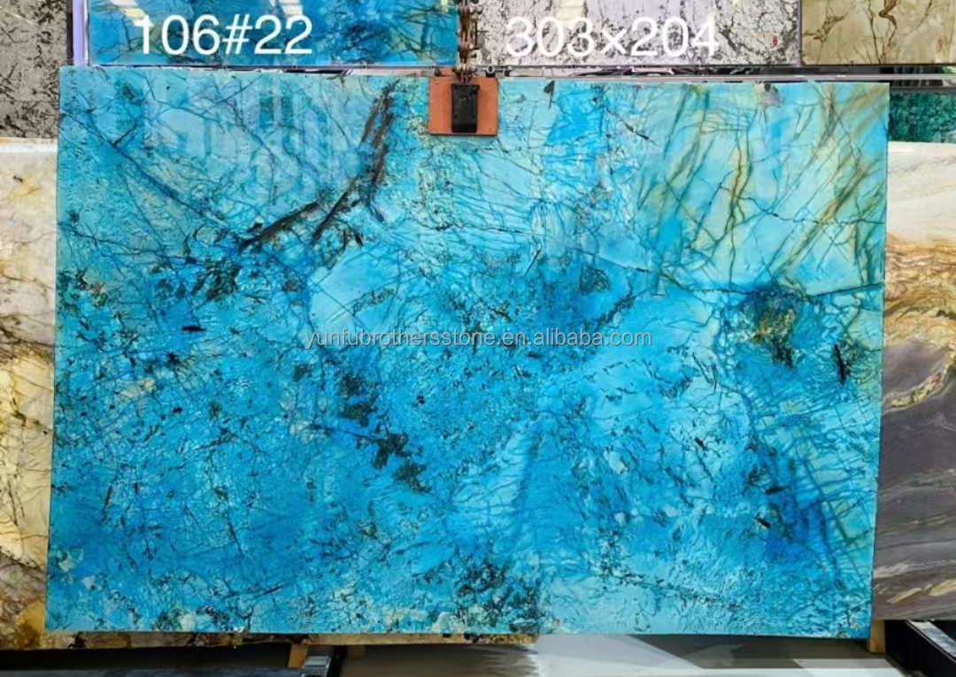 Modern Luxury Fantasy Blue Stone Calcite Marble Dining Table Top with Polished Finish