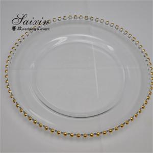 China 12 Inch Beaded Glass Charger Plate Gold Trim For Wedding Event Supplies wholesale