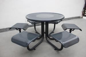 China Perforated Metal Outdoor Picnic Tables Round With Six Chairs wholesale
