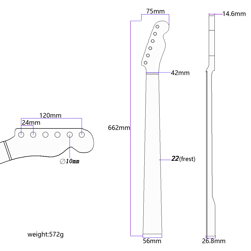 Maple Fender Tele Neck Replacement 22 Frets Rosewood Fretboard Blue Burst Crack White Dot