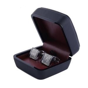 China Black Cufflink Gift Box with burgundy inside , Leather Cufflink Box wholesale