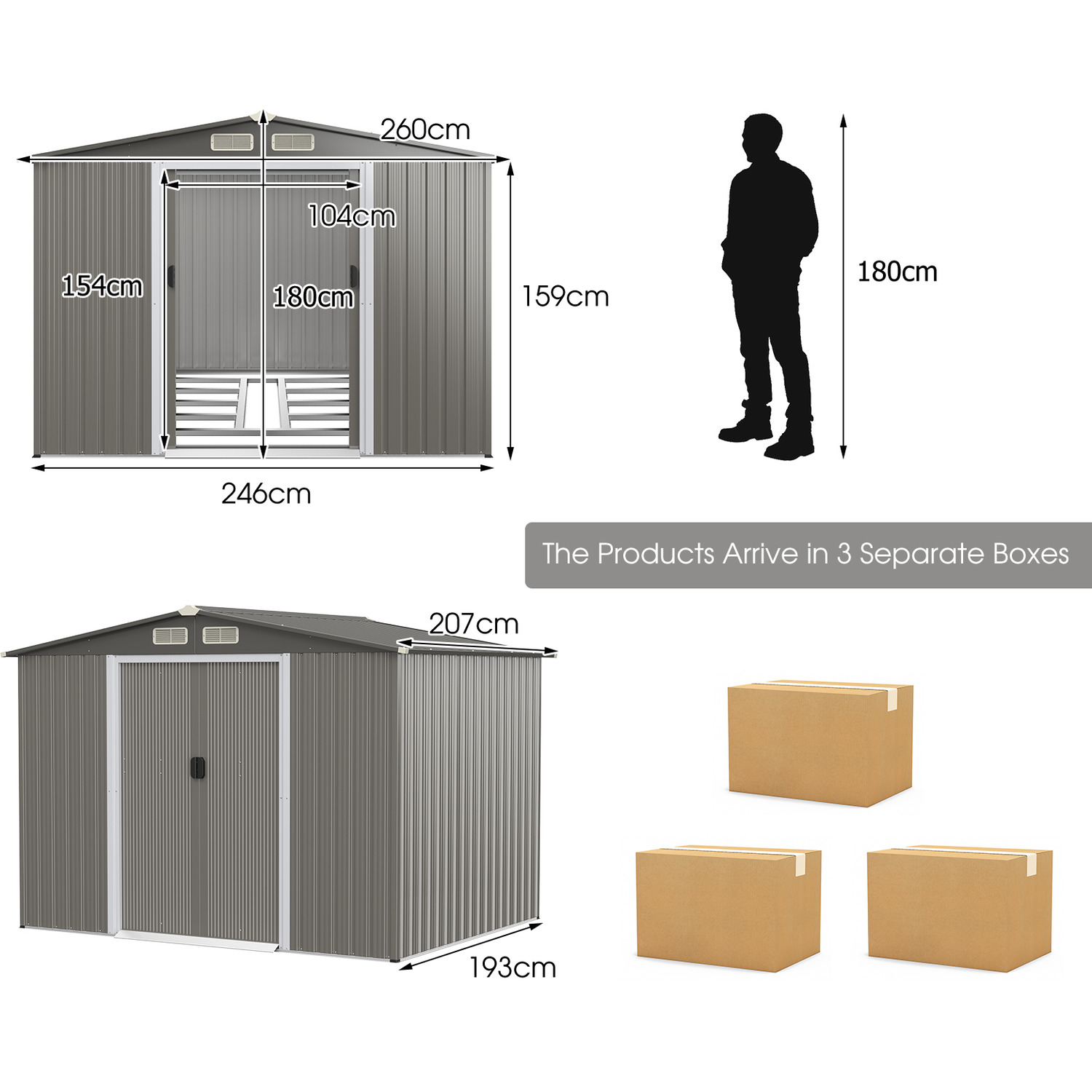 8x6ft Garden House Tools Storage Shed with Air Vent 69kg Powder Coated Frame by AJUNION
