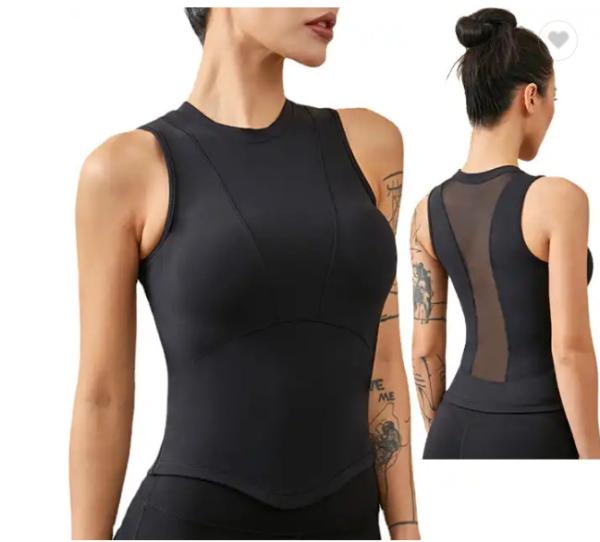 Athletic Fitness Sportswear Womens Yoga Tank Tops Crop Hollow Out Mesh Shirts
