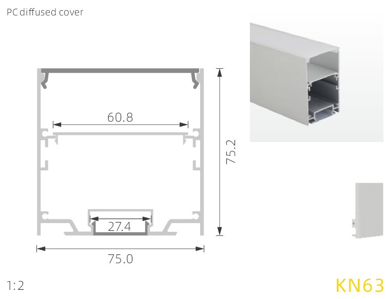 75*75mm 6063 Alloy Up And Down Lighting LED Profile Led aluminum channel