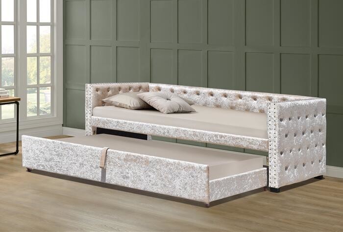 3ft Crush Grey Velvet Daybed With Trundle Tufed Botton