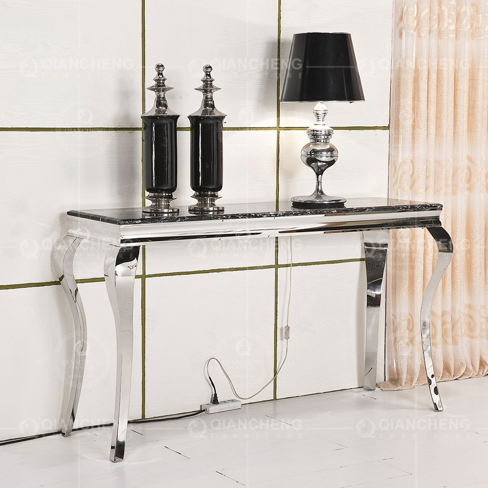 Qiancheng Marble Top SS Console Table 63x18x34inch Smooth Edge