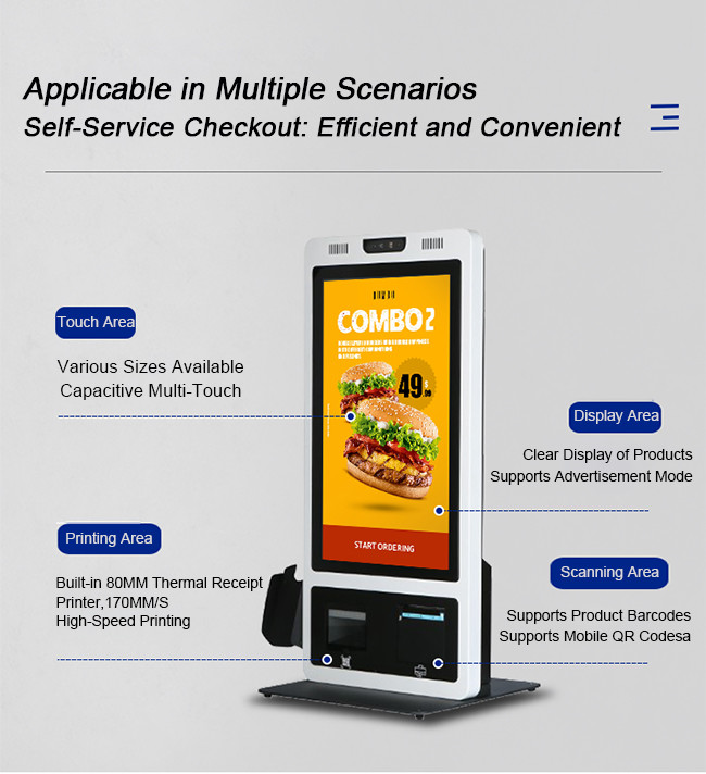 Solar Powered Food Ordering Kiosk 18.5" Self Ordering Kiosk For Restaurants