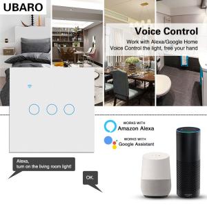 China 3gang Smart Wi Fi Switch With White Tempered Glass Panel Type 86 Tuya Smart App Support Alexa Voice Timing wholesale