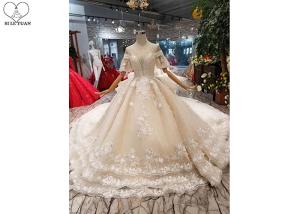 China Female Princess Grace Wedding Dress Half Sleeve Beaded Net Three Layer Lace Tail wholesale