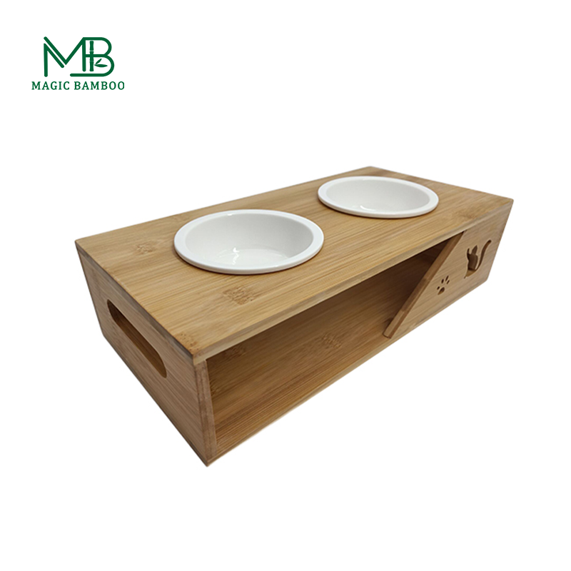 Single Tier Natural Bamboo Feeder for Protecting Animal's Cervical Spine Direct Sale