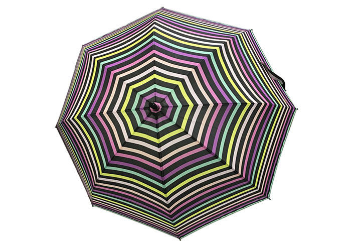 Colorful Striped Auto Open Stick Umbrella Rain Proof Firm Grip For Female