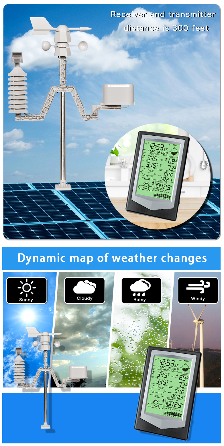 Indoor Temperature Range 0 To 60 °C Solar Powered Weather Station With Outdoor Sensor
