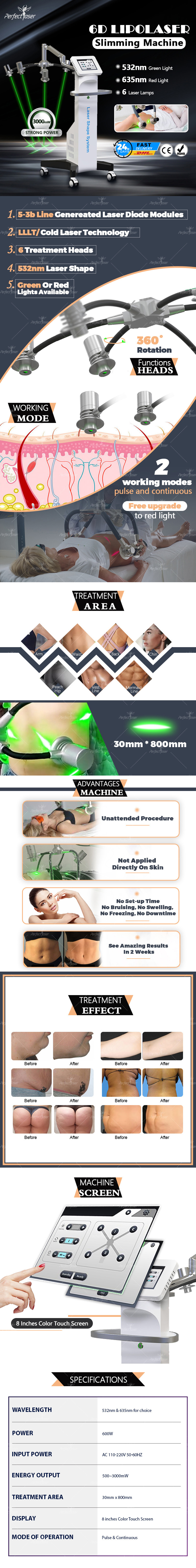532nm 635nm 600w Laser Slimming Machine With 8 Inches Display