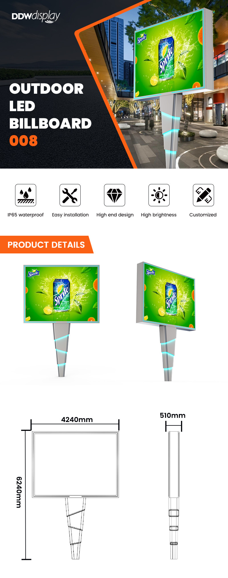 Custom high end design 8000nits steel p6 waterproof IP65 digital outdoor led billboard for advertising