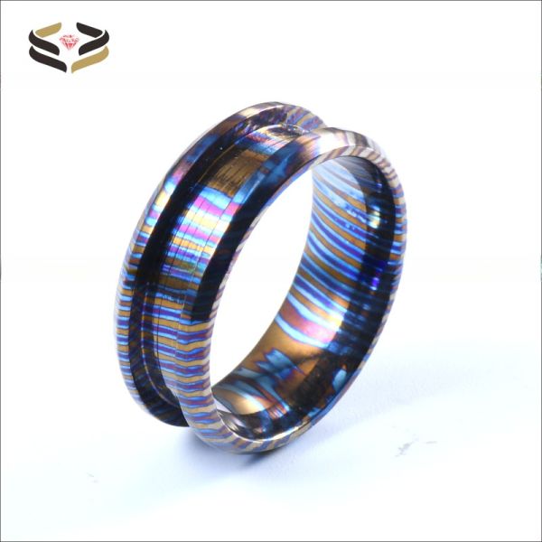 Customized Handmade Natural Colourful Timascus Rings Blank Inlay Ring for Men Width 8mm Third Party Appraisal Certificate