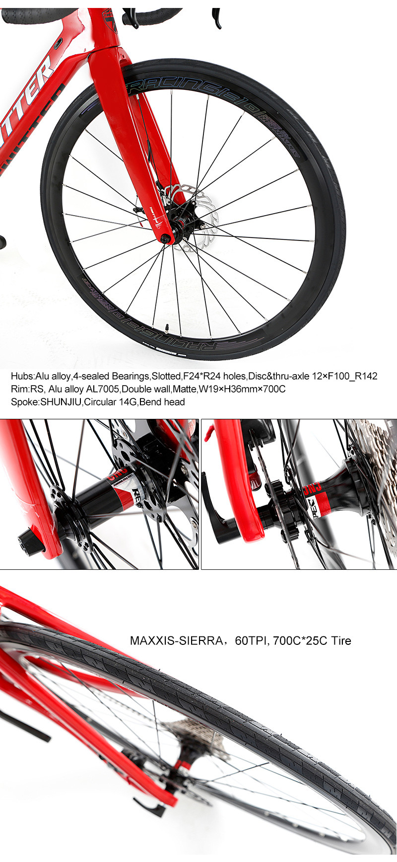 High Modulus T900 Carbon Road Disc Bike TWITTER R10 700C Aluminum Alloy Rim