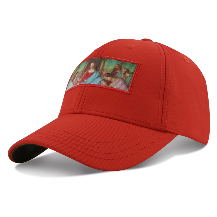 Good quality red 6 panel curved cap sublimation red hats