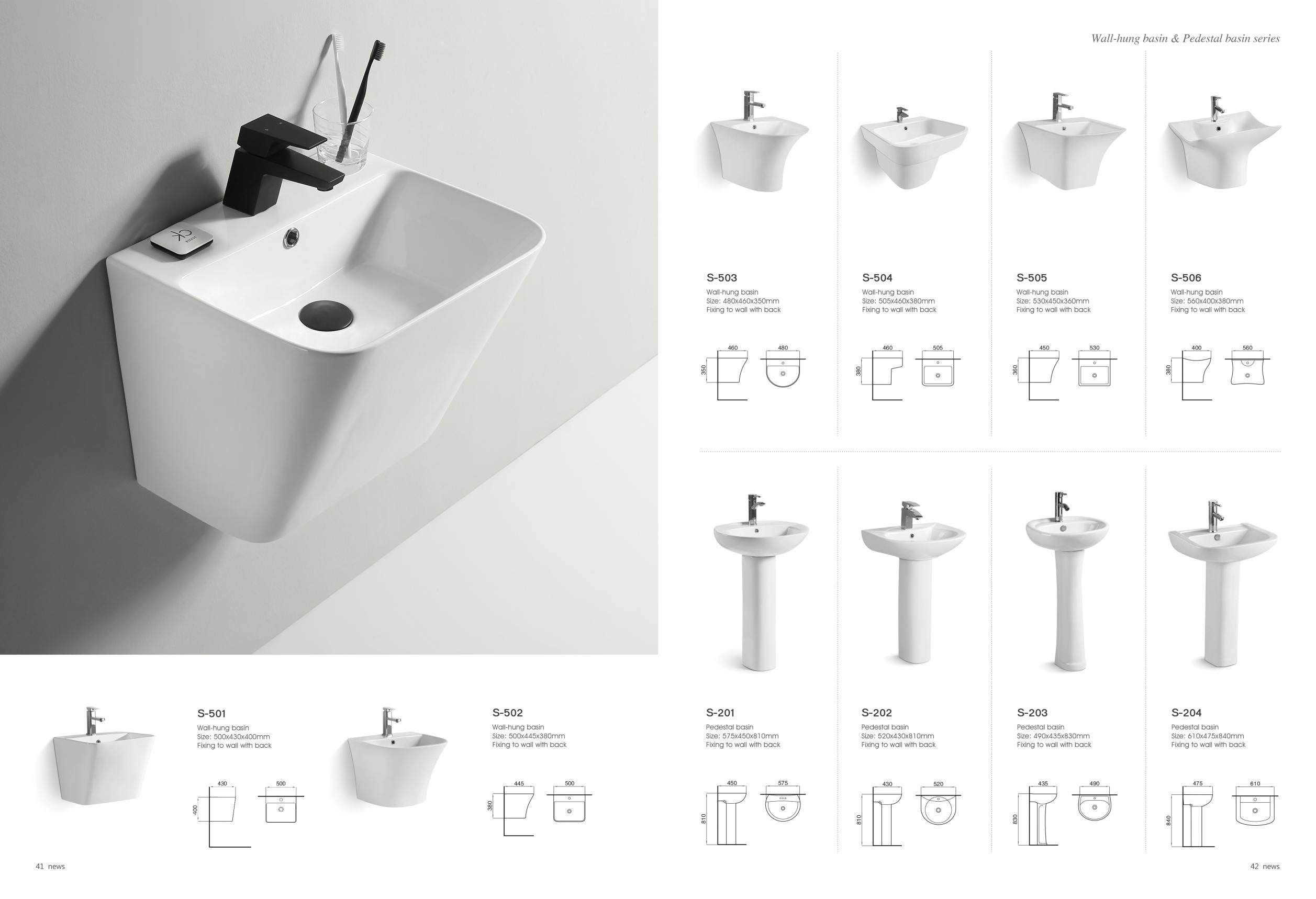 Household Bathroom Washing Porcelain Wall Mount Sink White With Tap Hole