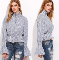 Off The Shoulder Ladies Ruffle Long Sleeve louses Shoulder Off Smocked Crop top for Women