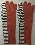 Cashmere Intarsia Knitted Gloves With Fingers / Asymmetric Stripe Pattern