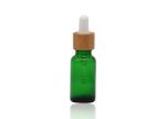 Green Oil 18mm Cosmetic Glass Dropper Bottles With Bamboo Dropper Printing