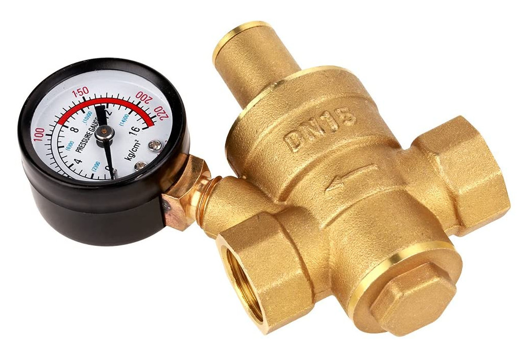 Adjustable DN15 Brass Water Pressure Regulator With Gauge Meter