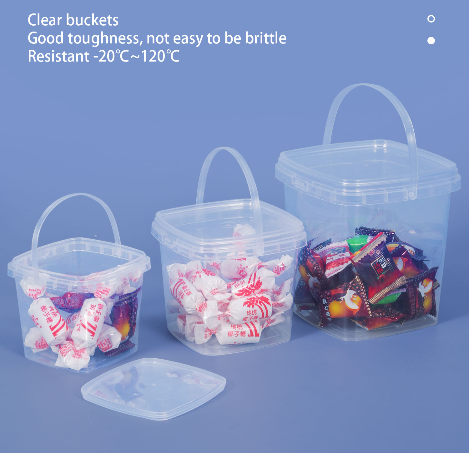 Customrized Logo 280ml 500ml 1L 2L Clear Thicken Square Plastic Buckets With Lids