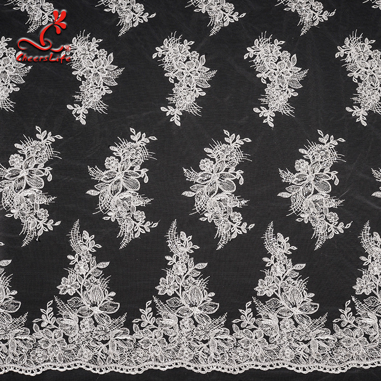 3D Floral Stretch Wedding Bridal Embroidered Tulle Lace Fabric By The Yard