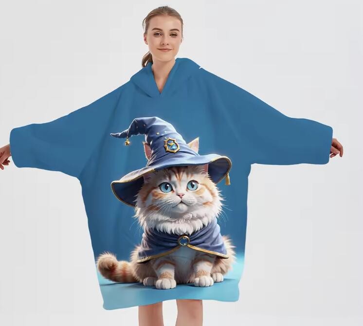 Custom Position Printing Anime Large Fleece Hoodie Blanket Wearable OEM