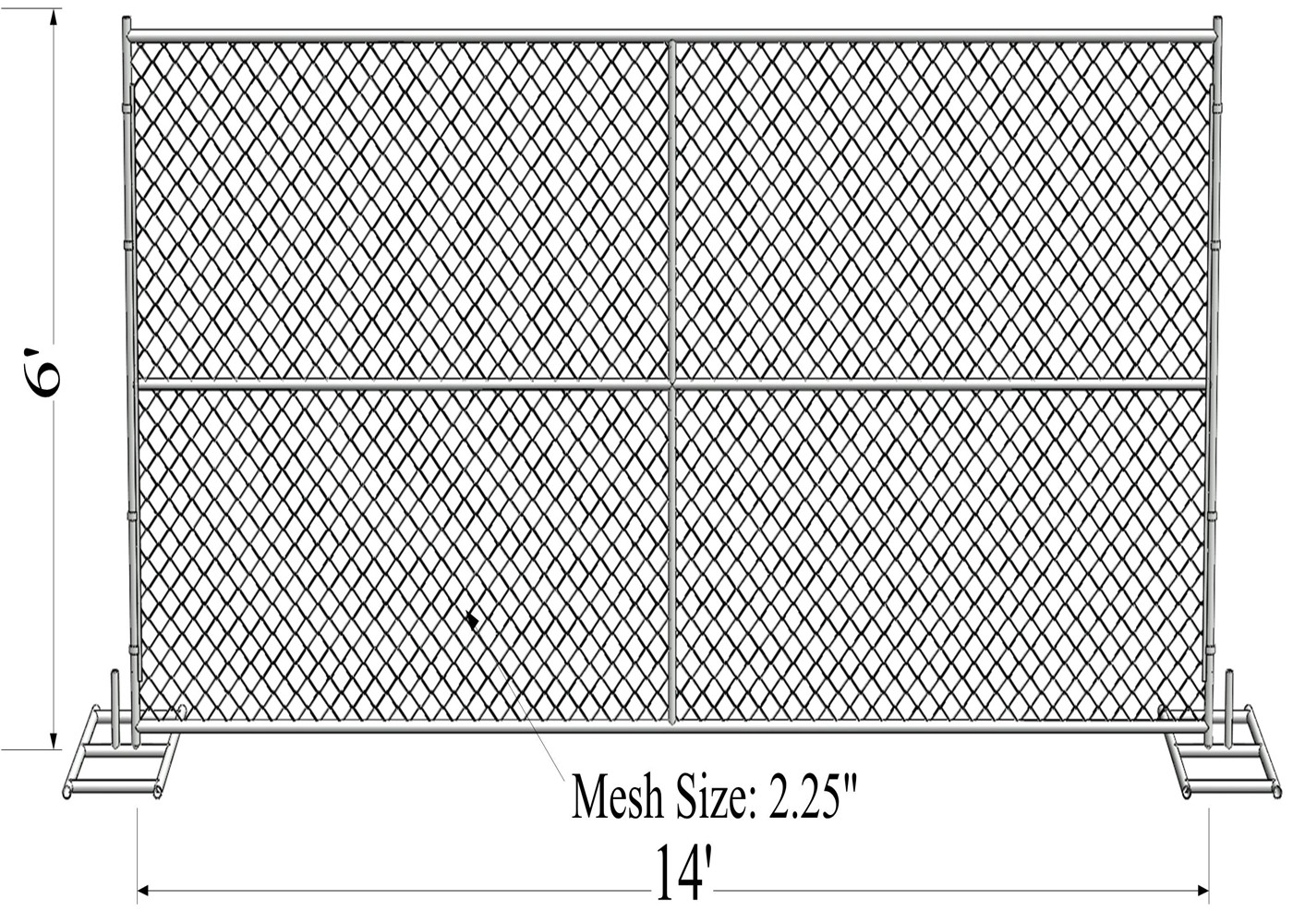 chain link temporary construction fence panels 6FT X 10F Mesh 2 3/8 " x 2 3/8" ( 60mm x 60mm ) x 12 gauge wire