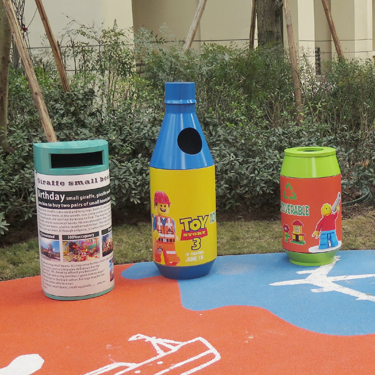 Advertising 45L Galvanized Steel Outdoor Trash Can 3 Compartments