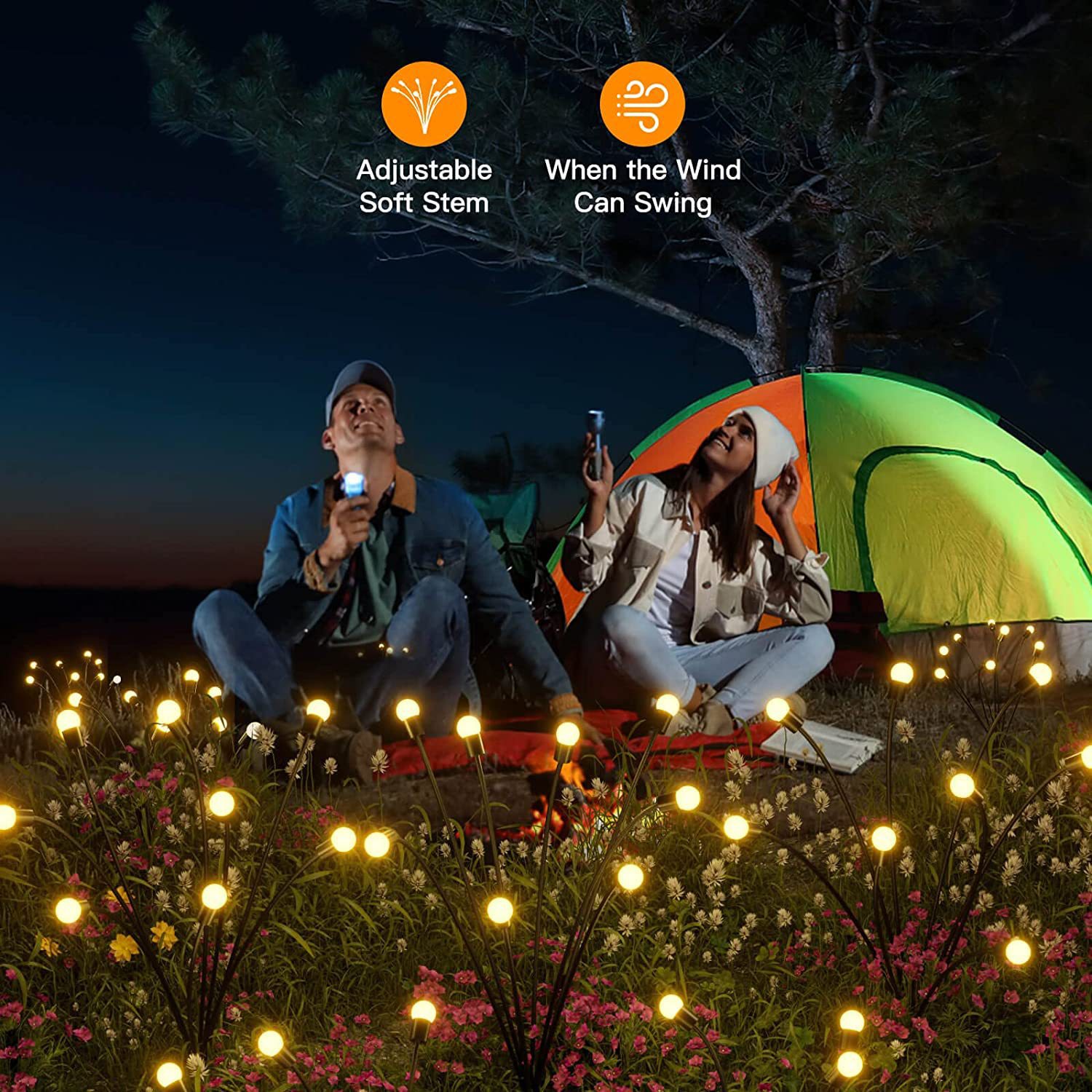 Led Solar Powered Wind-Powered Swaying Firefly Lamp Garden Outdoor Rgb Firework Light