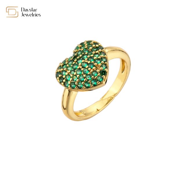 24k Gold Plated Diamond Jewelry Heart Love Rings Zircon Adjustable For Women