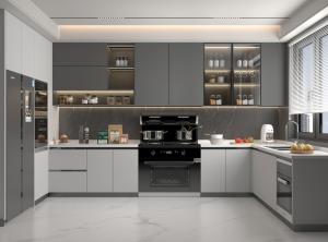 China Particleboard MDF Plywood PVC PET Melamine Finished Kitchen Cabinet wholesale