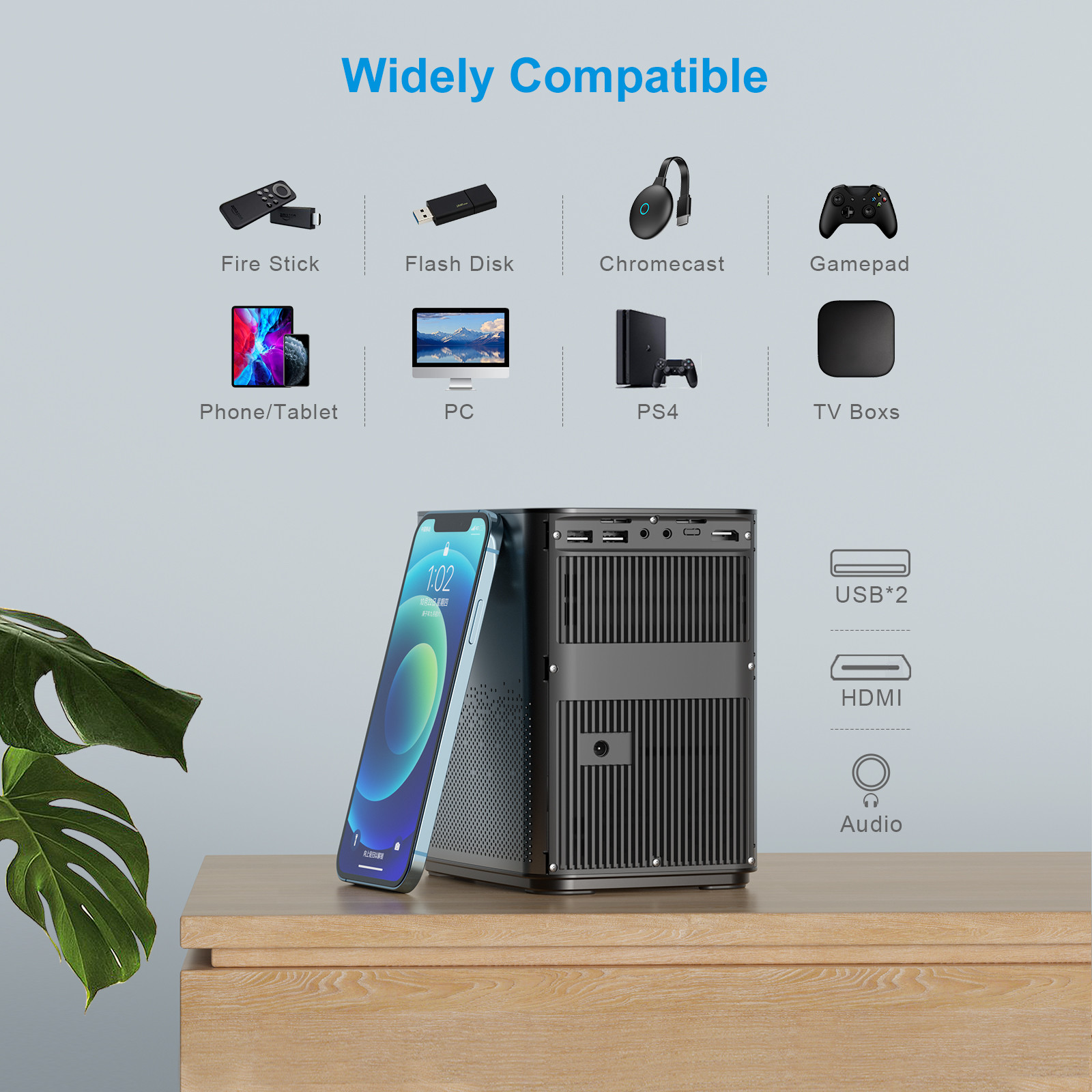 100 ANSI Lumens Lift Bracket 4k Mini Projector for Home Theater Outdoor