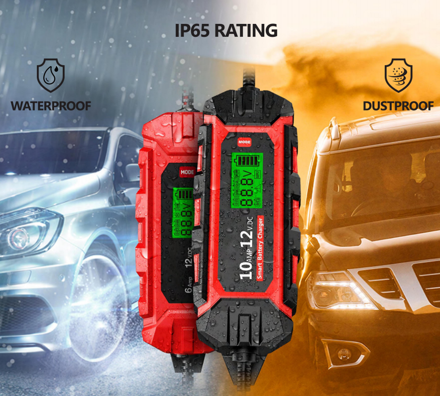 IP65 12V 10A Portable Car Battery Charger With 1M Cable Length And Jump Starting