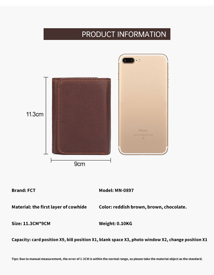 Customized Crazy Horse Leather Men's Trifold Wallet with RFID Blocking Technology