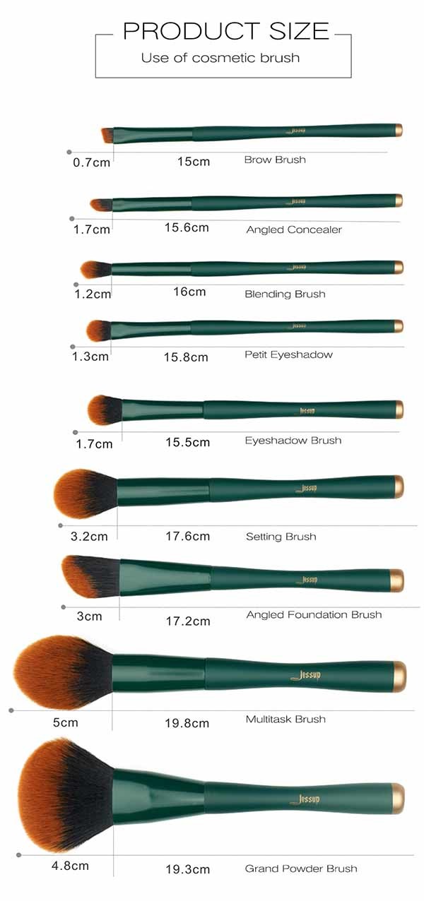 Jessup 9pcs Basic Makeup Brushes Set Trekking Green Color