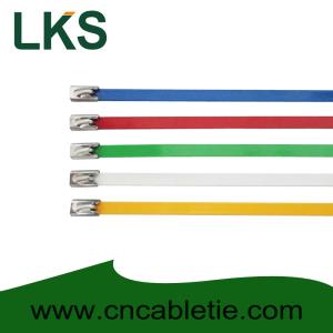 China Colorized Epoxy-Polyester Coated Ball-lock Stainless Steel Cable Tie wholesale
