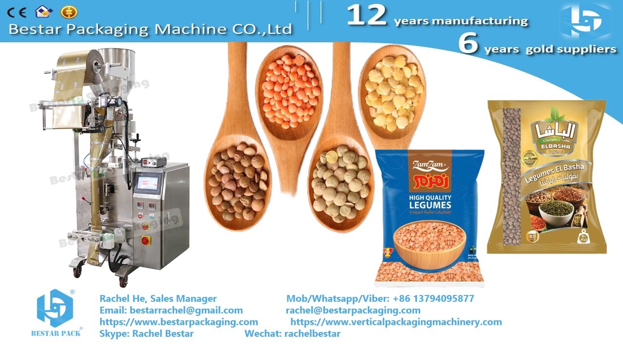 How to pack fried peas sachets [Bestar] small packing machine with cup dosing system BSTV-160A
