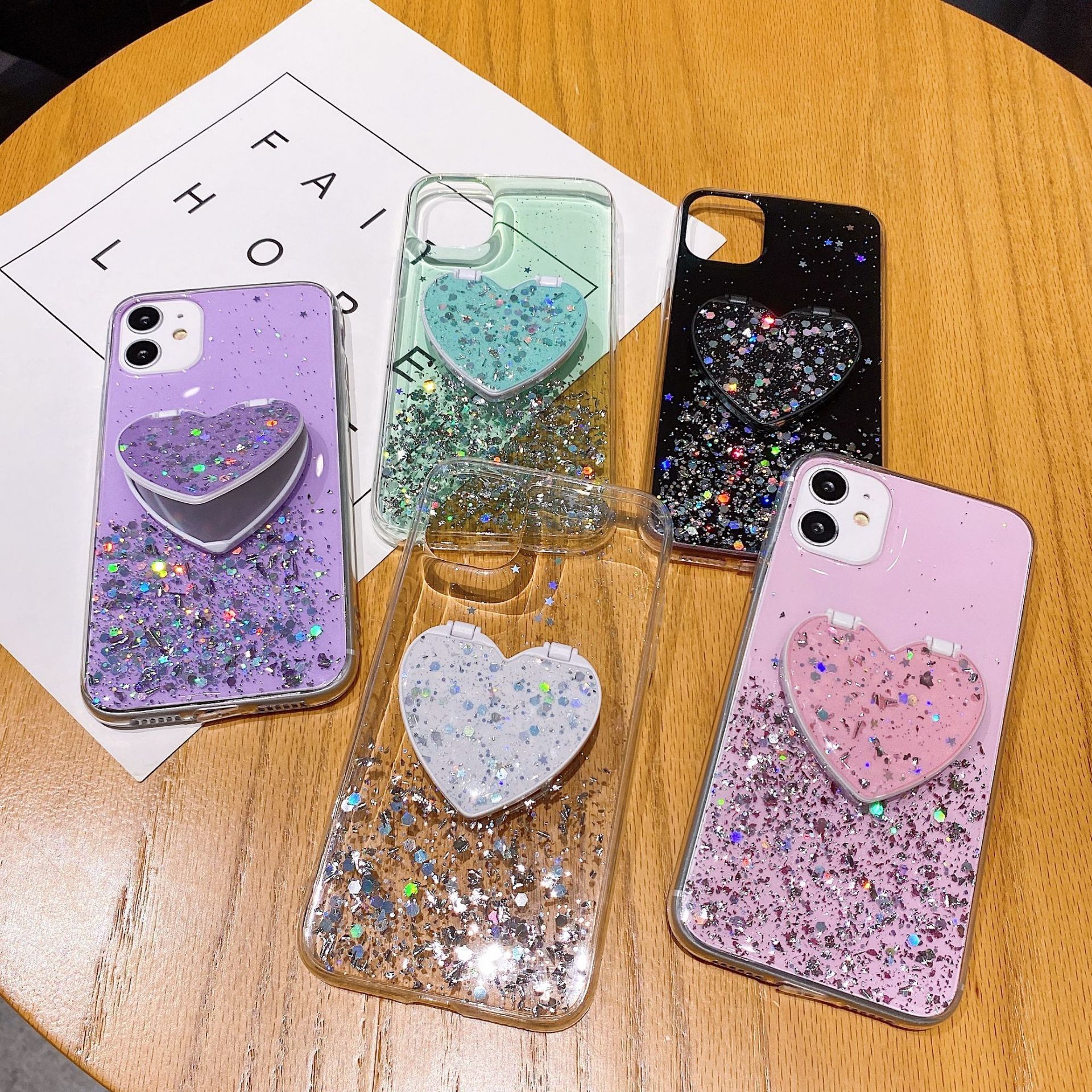 40grams Designer Cell Phone Cases Glitter With Makeup Mirror Kickstand