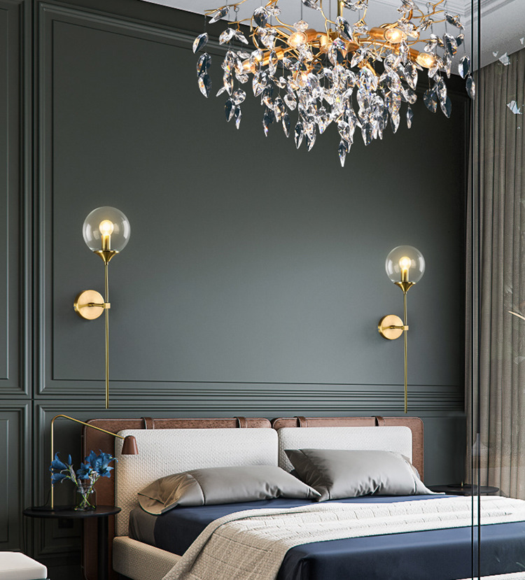 Rose Gold Color glass ball wall sconce for Corridor Living room Studio Bedroom ( WH-OR-07）