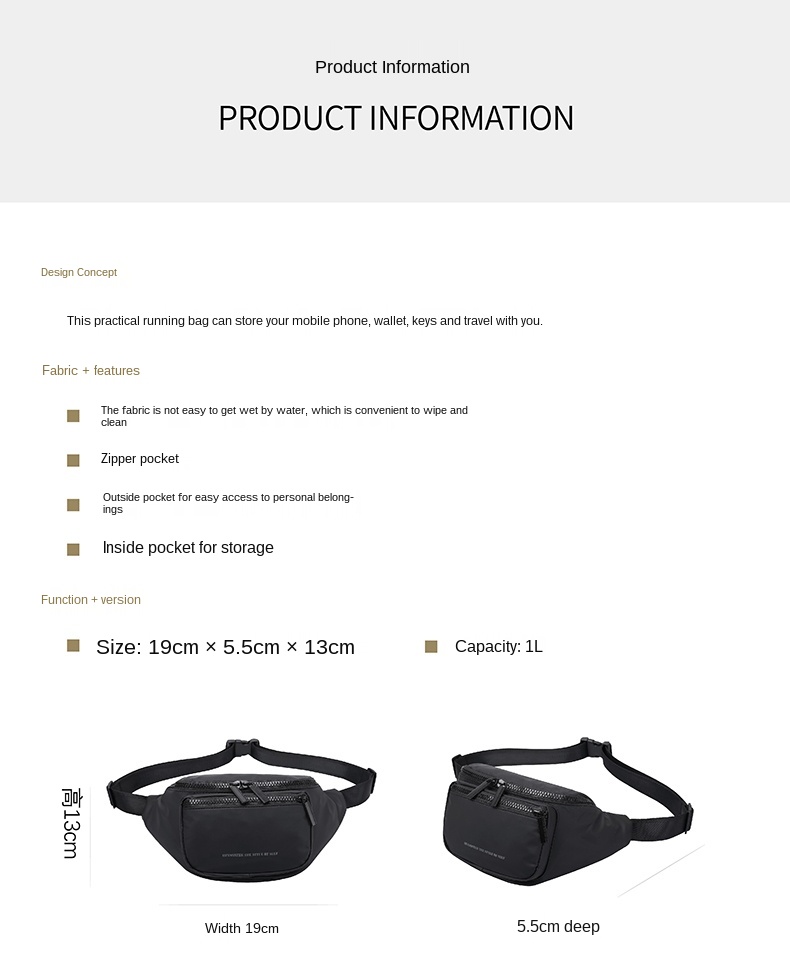 Portable Multifunctional Cycling Waist Bag Sports Bum Bag For Running OEM