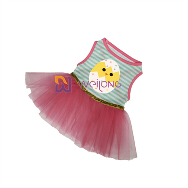 Good Elasticity Double Skirt Easter Pet Dress Bow CVC Jersey 180G Female Dog Dress