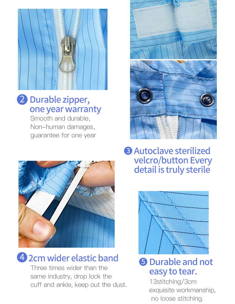 98% Conductive PE SMS Dust Free ESD Cleanroom Coverall
