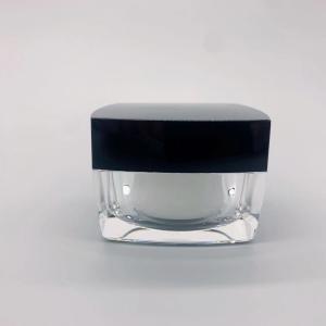 China 5g 10g 30g 50g Square Cream Jar Black Lid Transparent Base wholesale